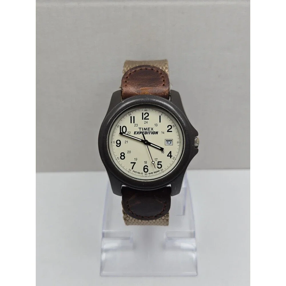 Timex Expedition Camper Mens Watch Indiglo Date Brown Strap Dial New Battery